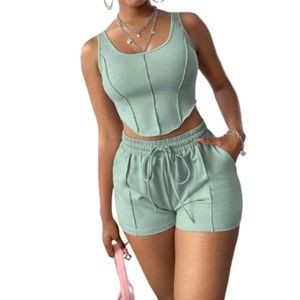 Exposed seam Tank Top & Drawstring Waist Shorts Set size 2